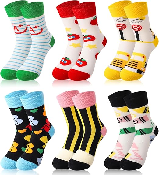 6 Pairs School-Themed Novelty Socks – Step Into Fun & Learning
