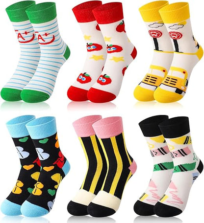 6 Pairs School-Themed Novelty Socks – Step Into Fun & Learning