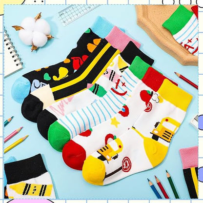 6 Pairs School-Themed Novelty Socks – Step Into Fun & Learning